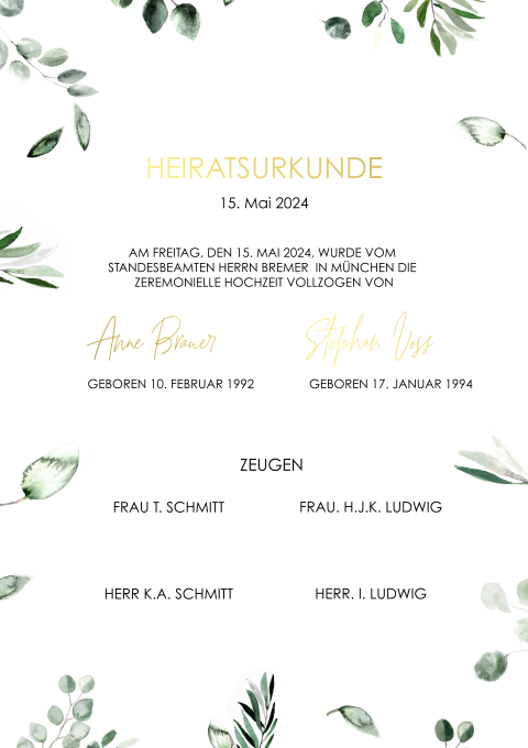 Heiratsurkunde mit Eukalyptus selbst gestalten
