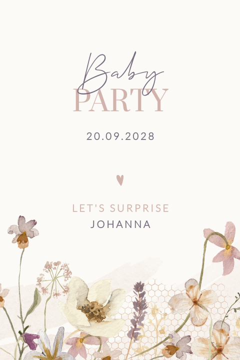 Florale Einladung zur Babyshower mit Feldblumen