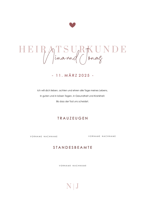 Heiratsurkunde in Rosa