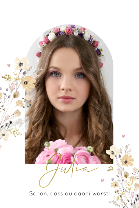 Dankeskarte zur Firmung mit Frühlingsblumen im Vintage-Look