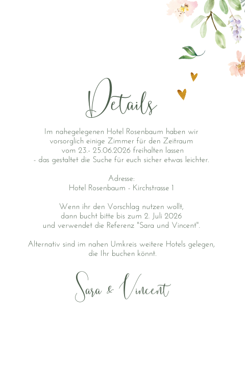 Einlegeblatt mit vielen Blumen und Herzen