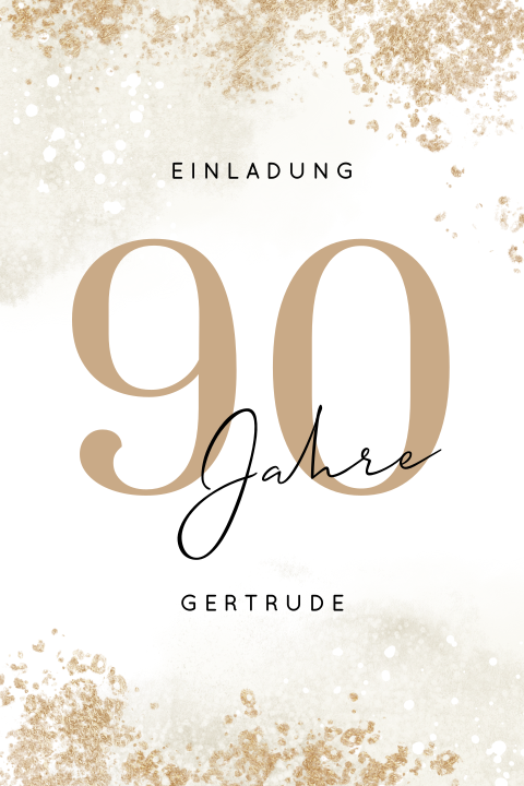 90 Geburtstagseinladung mit goldenen Sprenkeln und abgerundeten Ecken