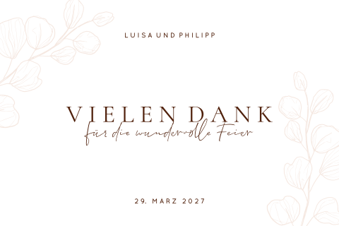 Elegante Dankeskarte zur Hochzeit mit filigranen Zweigen