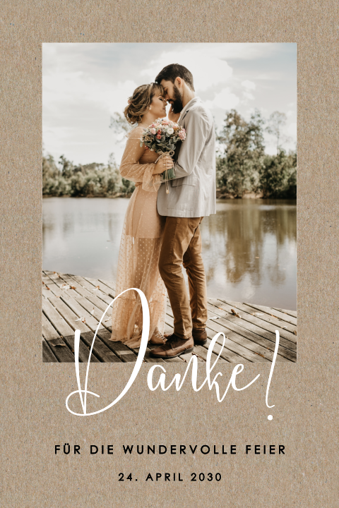Dankeskarte / Postkarte zur Hochzeit aus echtem Kraftpapier