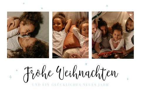 Moderne Weihnachtskarte mit drei Fotos und Sternen