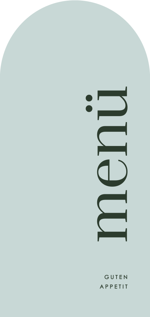 Menükarte in besonderer Form in Grünblau