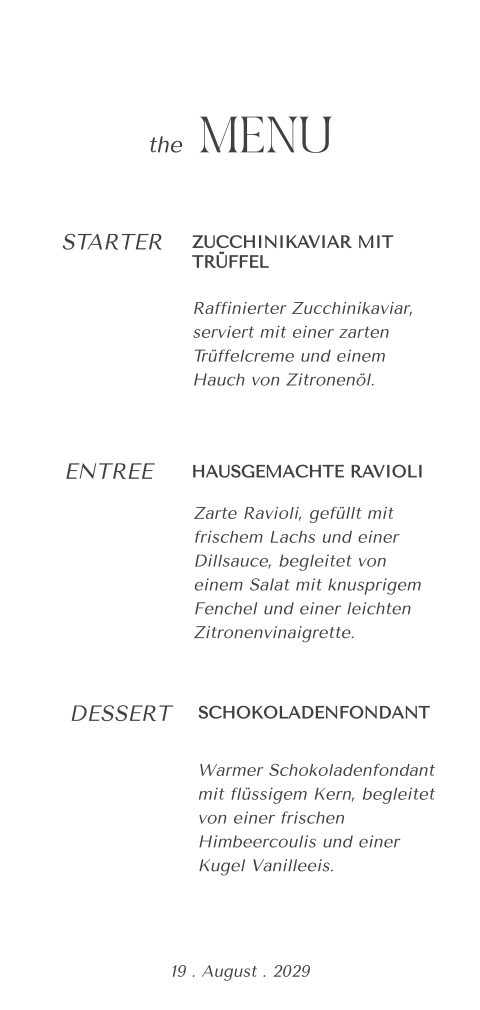 Moderne Menükarte zur Hochzeit mit großen Foto