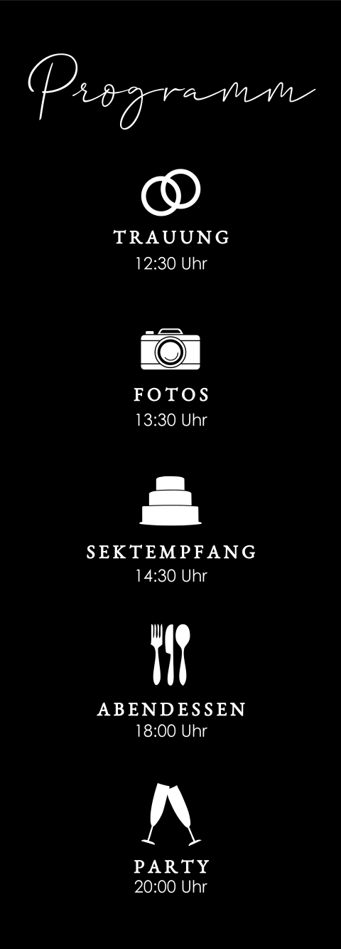 Fotostreifen mit Tagesablauf zur Hochzeitseinladung mit Icons