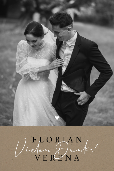 Kraftlook-Dankeskarte Hochzeit mit Foto und Herzen