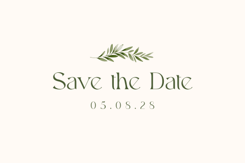 Schlichte Save the Date Karte im mediterranen Stil mit Olivenzweigen