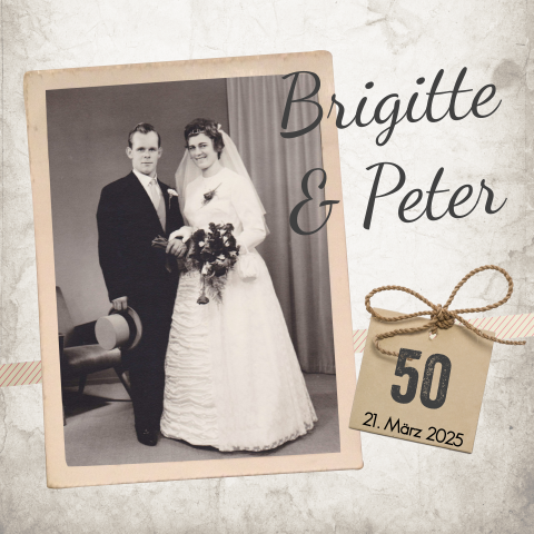 Vintage Einladung zur Goldenen Hochzeit mit Foto des Brautpaars