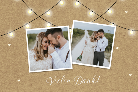 Danksagungskarte im Kraftlook mit Fotos und Lichterketten