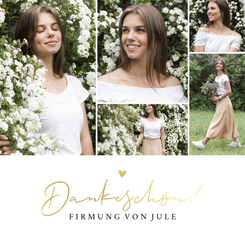 Dankeskarte zur Firmung mit 5 Fotos und Goldfolie