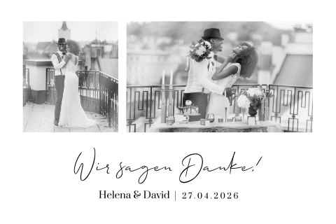 Schlichte Danksagungskarte mit Schwarz-Weiss-Fotos in Hochglanz