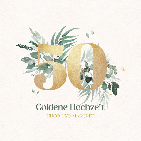 Botanische Einladung zur goldenen Hochzeit mit Goldener 50 und Zweigen