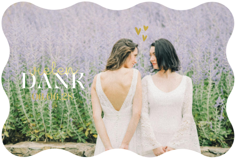 Dankeskarte Hochzeit in organischer Form mit großem Foto und Herzchen