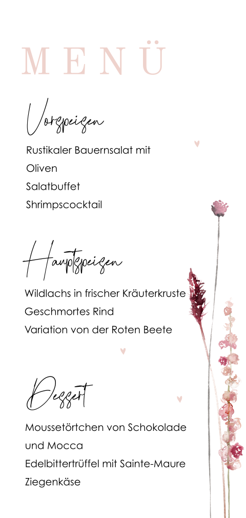Hübsche Menükarte mit Aquarell Blumen