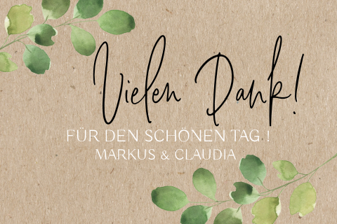 Hochzeit Dankeskarte mit Zweigen auf einem Kraft-Hintergrund