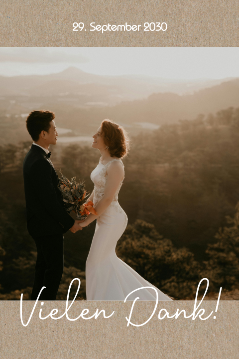 Dankeskarte Hochzeit mit Fotos aus echtem Kraftpapier