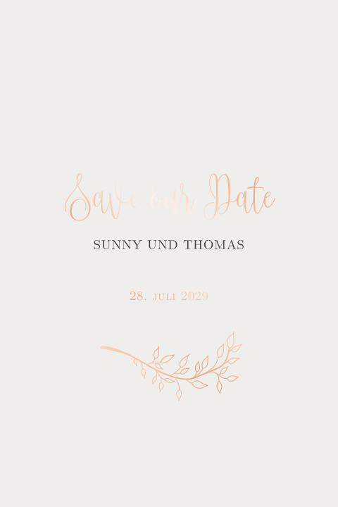Stilvolle Save our Date Karte mit schickem Zweig