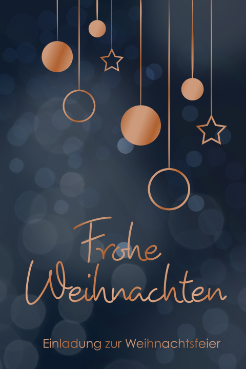 Blaue Einladung zur Weihnachtsfeier mit Hochglanz Veredelung