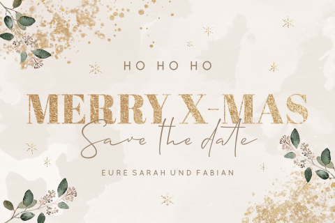 Festliche Save the Date Karte im Weihnachts-Stil mit Goldsprenkeln