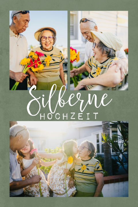 Einladung zur Silberhochzeit Grün mit drei Fotos