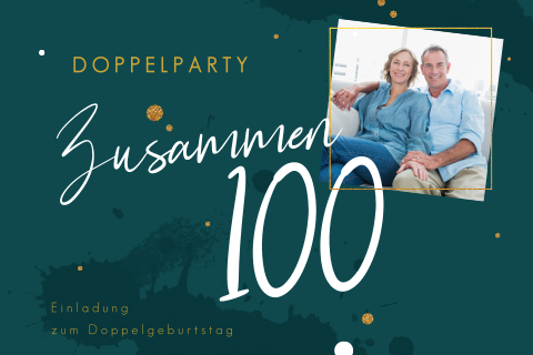 Doppelparty-Einladung "Zusammen 100" in Blaugrün