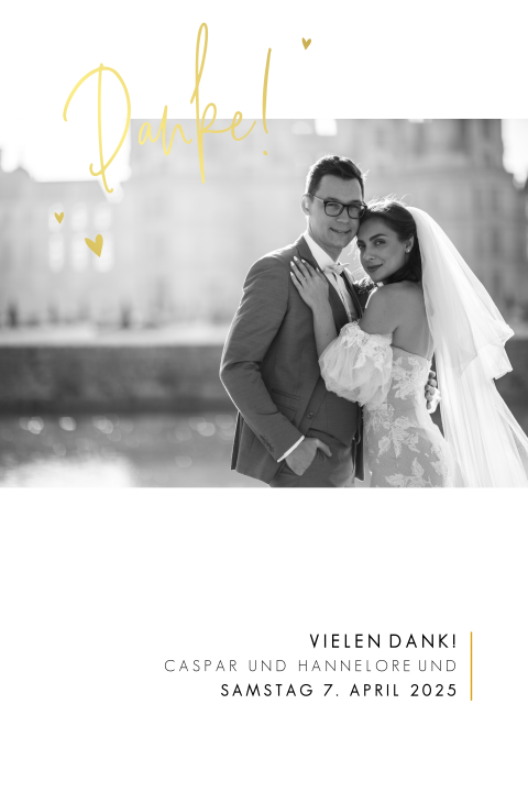 Schicke Dankeskarte mit elegantem Schriftzug und Goldfolie
