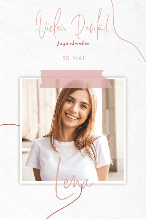 Wunderschöne Dankeskarte zur Jugendweihe mit rosa Schreibschrift