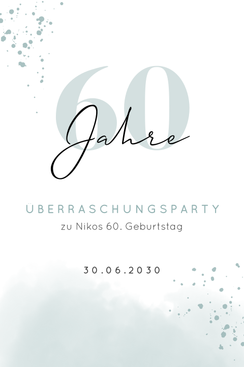 Einladung zur Überraschungsparty zum 60.Geburtstag mit blauen Tupfern