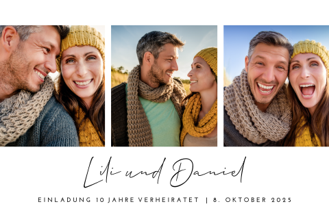 Schwarz-Weiß Einladung zur Rosenhochzeit mit Fotos