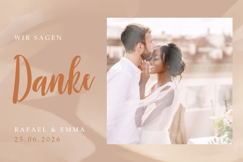 Schicke Hochzeitsdankeskarte mit rosa Aquarell