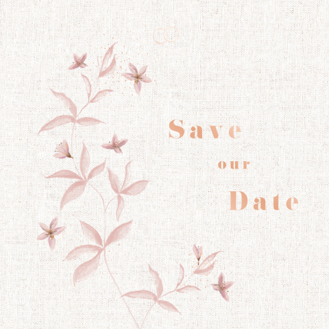 Vintage Save the Date Karte mit rosa Blumen und Ringen