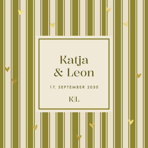 Trendige Hochzeitseinladung mit Streifenmuster und Goldfolie