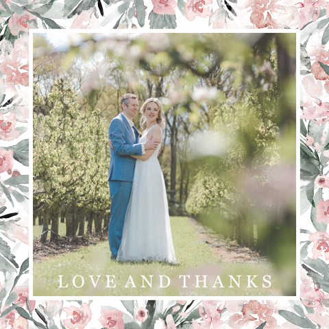Blumige Dankeskarte für Hochzeit mit Foto