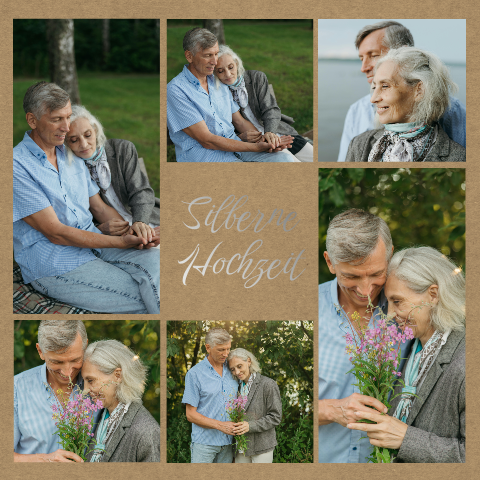 Kraft-Look Einladung zur Silberhochzeit mit Hochglanzfotos