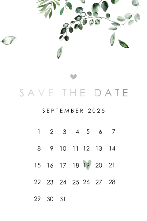 Save the date Karte mit Eukalyptus und runden Ecken