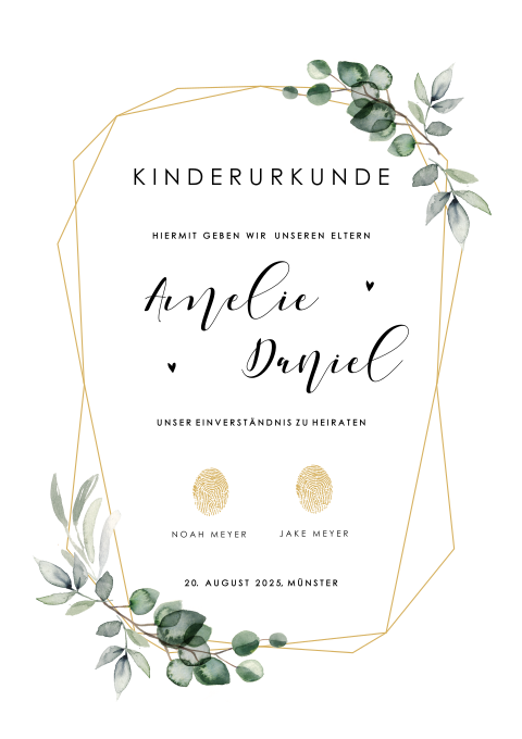 Botanische Kinderurkunde mit geometrischen Formen