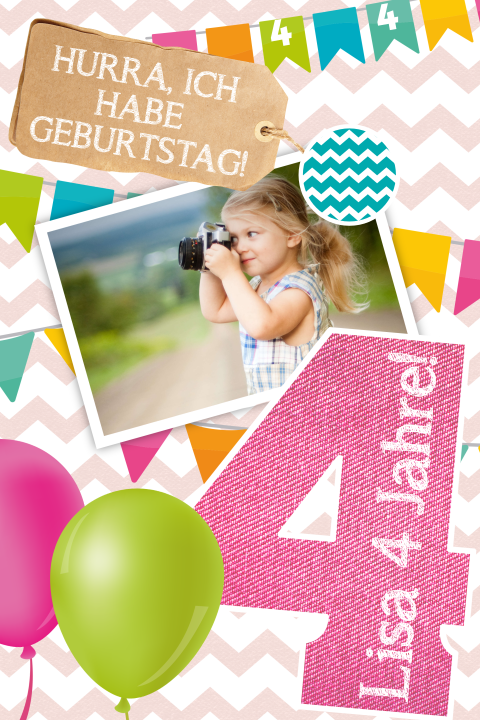Einladungskarte mit Girlanden und Ballonen