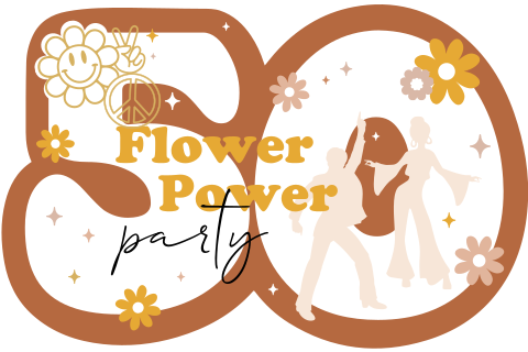 Einladung zum 50. Geburtstag mit Blumen  im Flower-Power-Stil