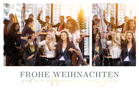Geschäftliche Weihnachtskarte mit Fotocollage und Goldschrift