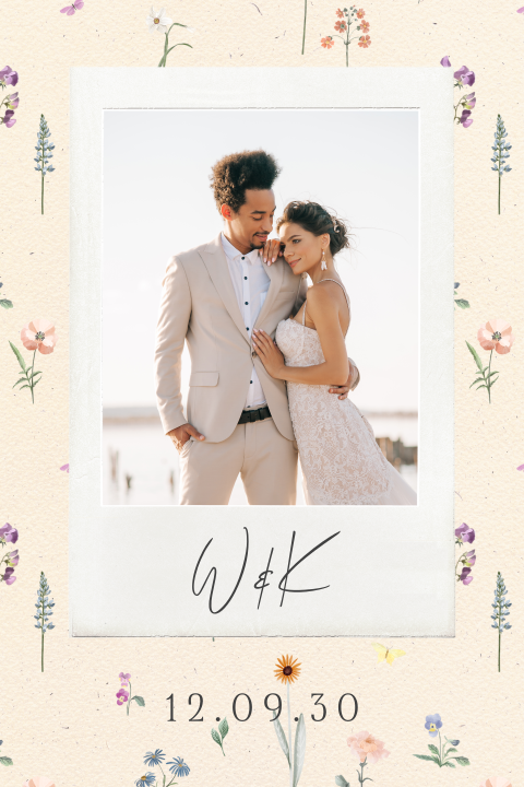 Magnetische Dankeskarte zur Hochzeit mit Blumen und Foto