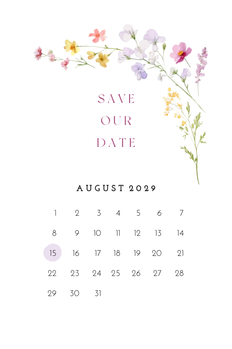 Save the Date Karte mit Blumen und Kalenderblatt