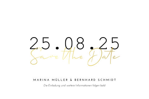 Schlichte save the date Karte mit Datum und Goldfolie
