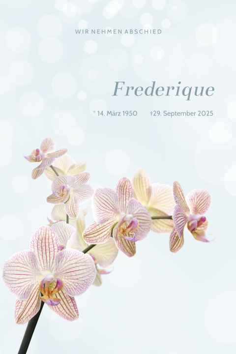 Hellblaue Trauerkarte mit Orchideen
