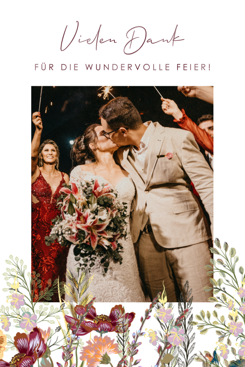 Dankeskarte Hochzeit mit Foto und farbenfrohen Feldblumen