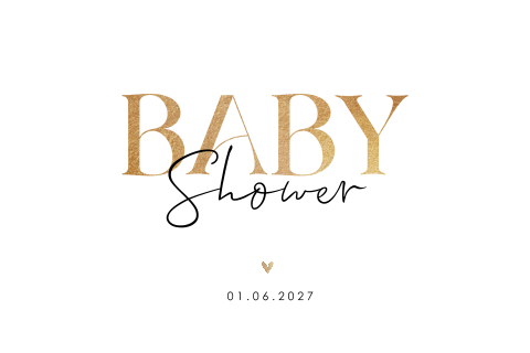 Einladungen zur Baby Shower Party mit goldener Schrift und Herzen