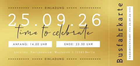 Einladung Goldenes Ticket Firmenjubiläum Busfahrkarte