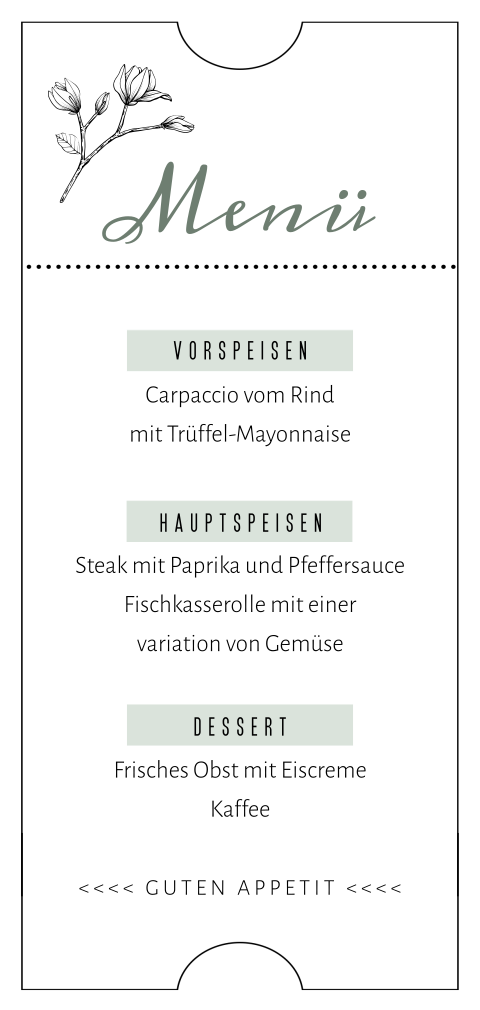 Klassische Menükarte mit Grünton